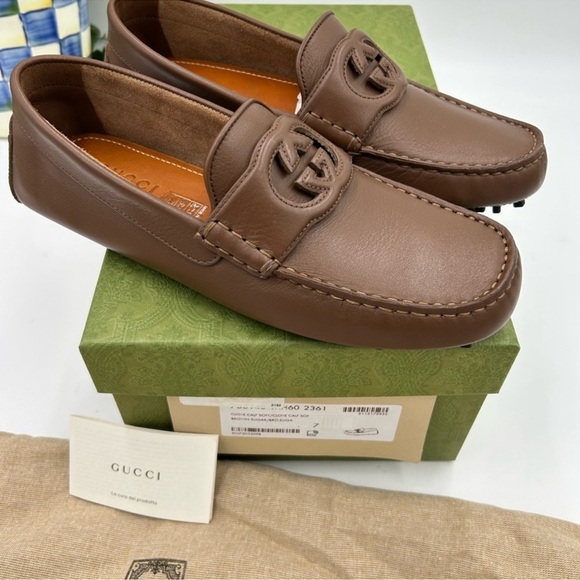 Men’s Gucci interlocking G leather driver loafers size 7 fits eight US main image 7